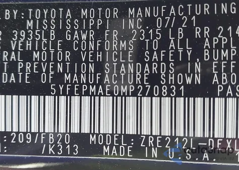 2021 Toyota Corolla Le from USA, damaged, VIN 5YFEPMAE0MP270831